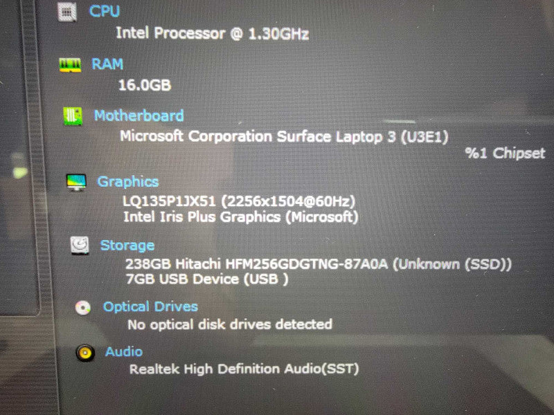 MS Surface Laptop 3 | 4-Core i7-1065G7 @1.3GHz | 16GB RAM | 256GB SSD - READ  Lap200