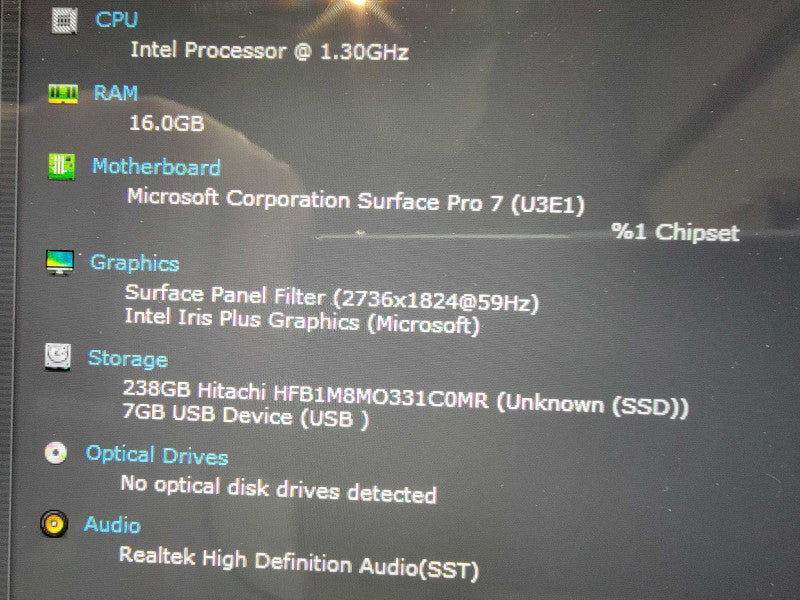 MS Surface Pro 7 1866 | 4-Core i7-1065G7 @1.3GHz | 16GB RAM | 256GB SSD