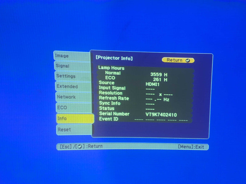 Epson PowerLite 99WH 3000 Lumens HDMI Projector, H686A, Lamp Hour: 3559Hrs