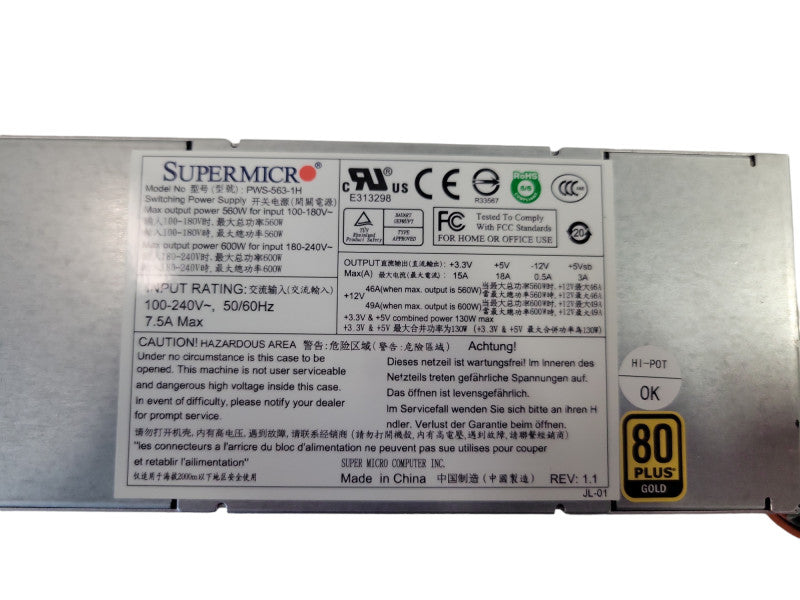Supermicro (PWS-563-1H) 560W 80+ Gold Serer PSU %