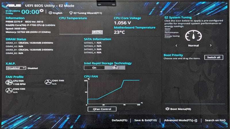 ASUS PRIME Z270-P Motherboard, w/ i7-7700 3.60GHz, 32GB DDR4, No I/O Shield