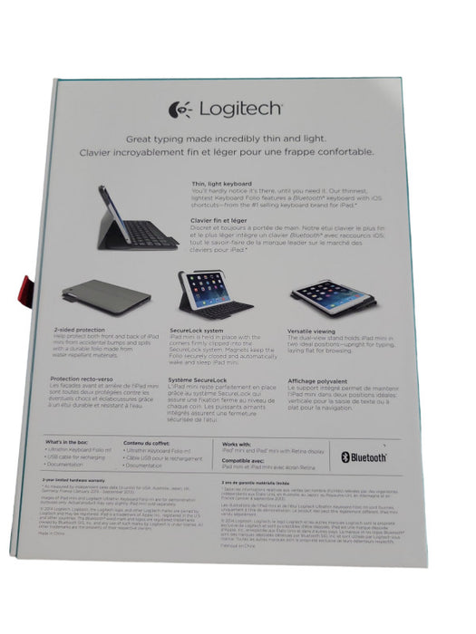 Brand New Logitech Ultrathin Keyboard Folio for iPad Mini 1/2/3- Grey !