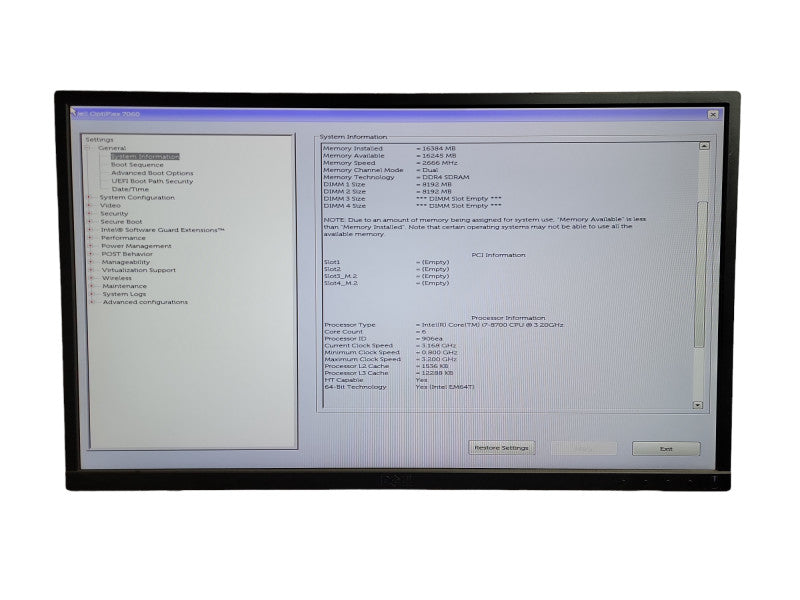 Dell Optiplex 7060 SFF i7 - 8700 CPU @ 3.20GHz 16GB DDR4 Ram  Î¸
