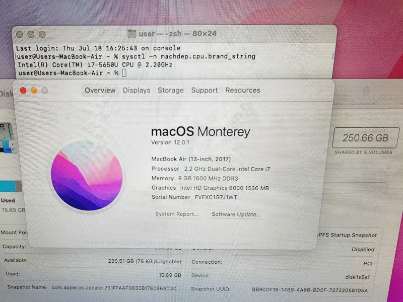 Apple Macbook Air 2017 13\\" 2-Core i7-5650U @ 2.2GHz 8GB DDR3 256GB SSD (