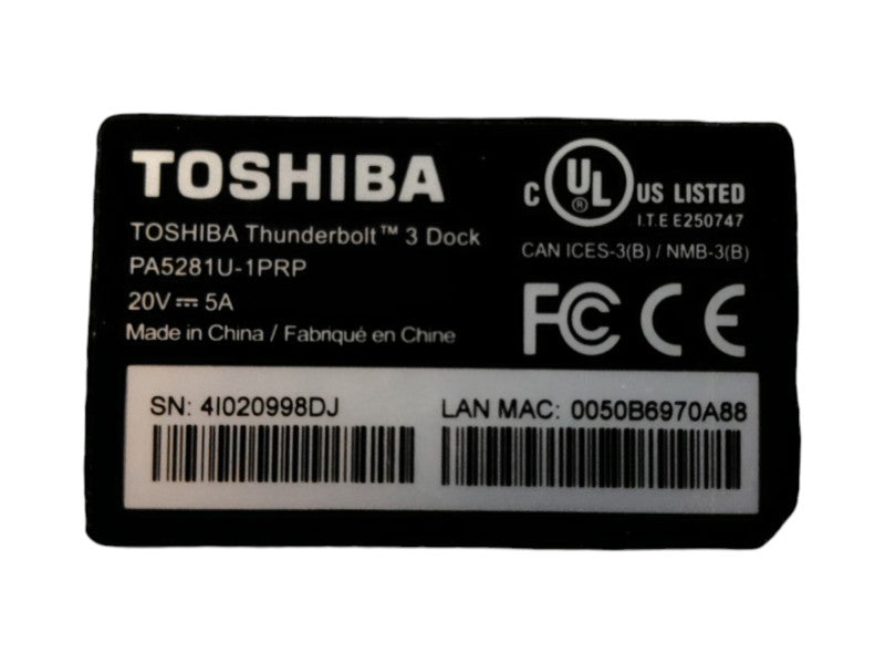 Toshiba Thunderbolt 3 Dock PA5281U-1PRP USB 3.0 Docking Station w/ 100W PSU