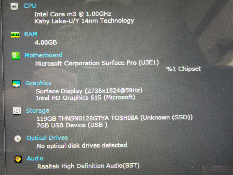 MS Surface Pro 1796 | 2-Core m3-7Y30 @ 1GHz | 4GB RAM | 128GB SSD - READ