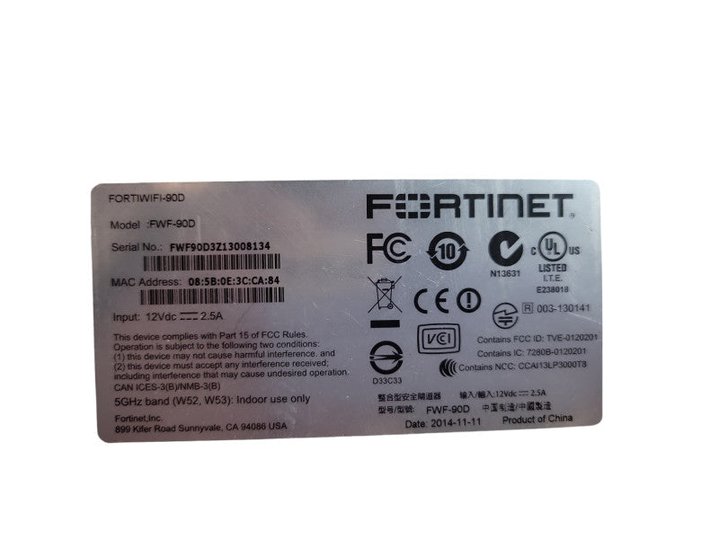 Fortinet Fortiwifi-90D FWF-90D Firewall Router Security Appliance %