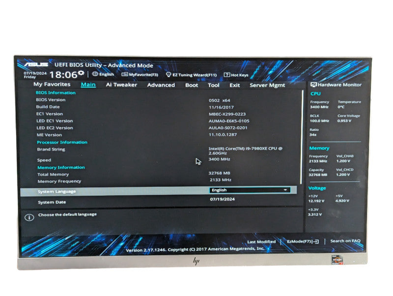ASUS WS X299 PRO/SE Intel Core i9-7980XE @ 3.40Ghz 32GB RAM  -