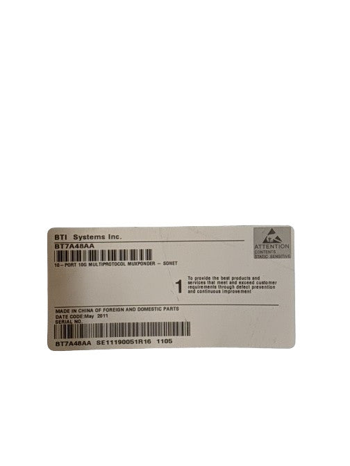 BTI Systems BT7A48AA MXP10 | 10 - Port 10G Multiprotocol Muxponder - Sonet