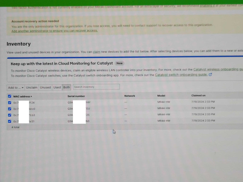 Cisco Meraki MR44-HW 2.5GHz Wireless Access Point, UNCLAIMED Q_