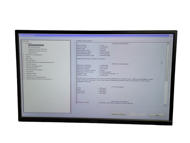 Dell OptiPlex 3060 SFF Core i5 - 8500 CPU @ 3.00GHz 16GB DDR4 Ram QÎ¸