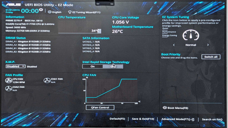 ASUS PRIME Z270-P Motherboard, w/ i7-7700 3.60GHz, 32GB DDR4, No I/O Shield
