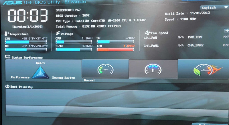 Asus Sabertooth P67 Motherboard W/ Intel i5-2400 3.1GHz CPU +8GB RAM