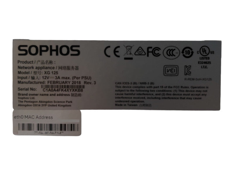 Sophos XG 125 8-Port Gigabit Router Firewall Security Appliance