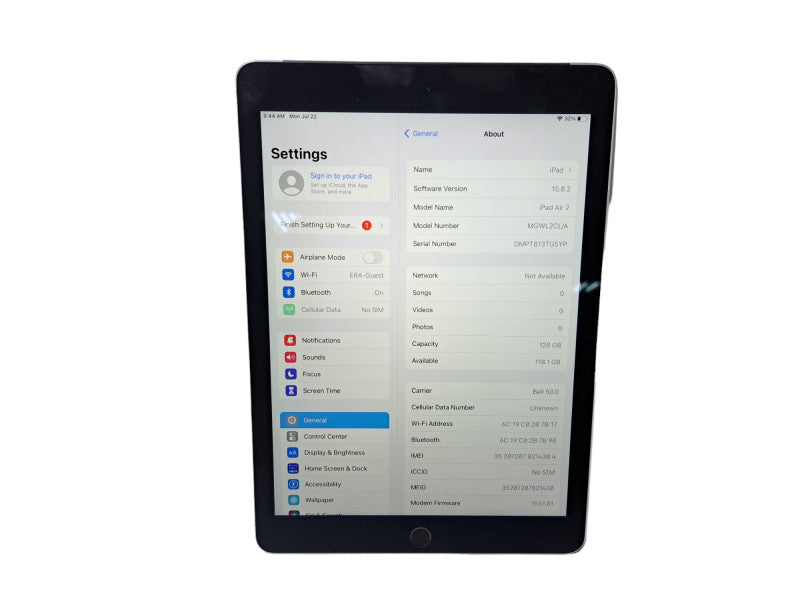 Apple iPad Air 2 A1567 | 128GB | Wi-Fi + Cellular | Unlocked