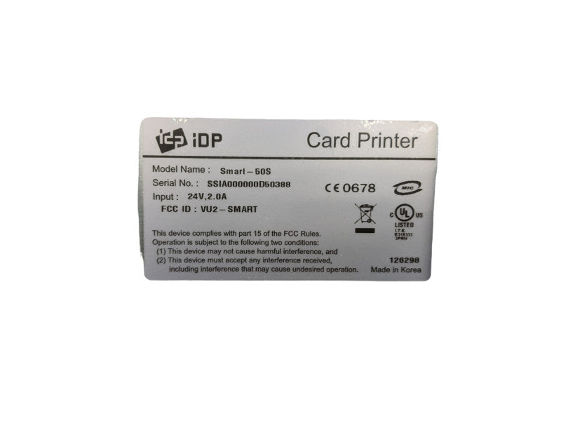IDP Card Printer SMART-50s | With YMCKO Ribbon | Cards not included