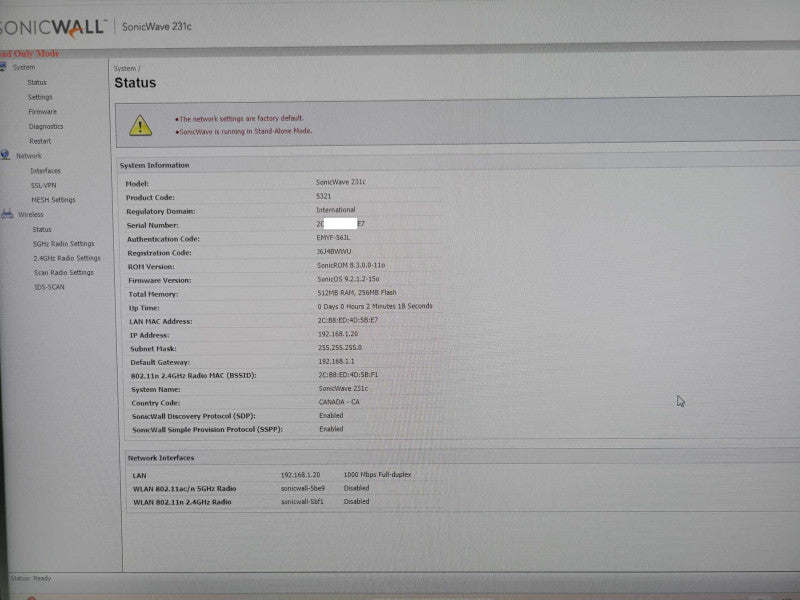 SonicWall SonicWave 231c APL44-0CF wireless access point Q_