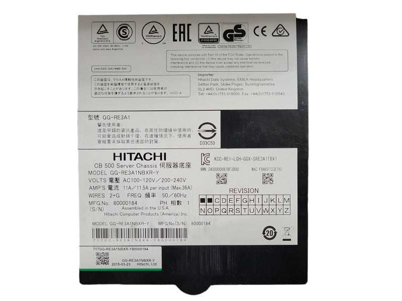 Hitachi CB500 Server Chassis 8x GG-RV3XGC0B4X1-Y 4x PSU READ Q$