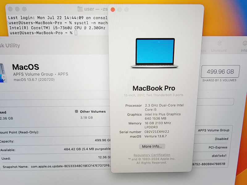 Apple Macbook Pro 2017 13\\" 2-Core i5-7360U @ 2.3GHz 16GB DDR3 512GB SSD (