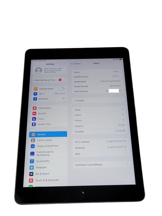 Apple iPad 5th Gen 32GB Unlocked, Wi-Fi Only _
