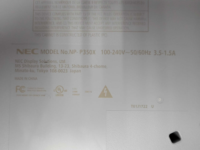 NEC NP-P350X XGA HDMI Projector 1905 Lamp Hours, No remote _