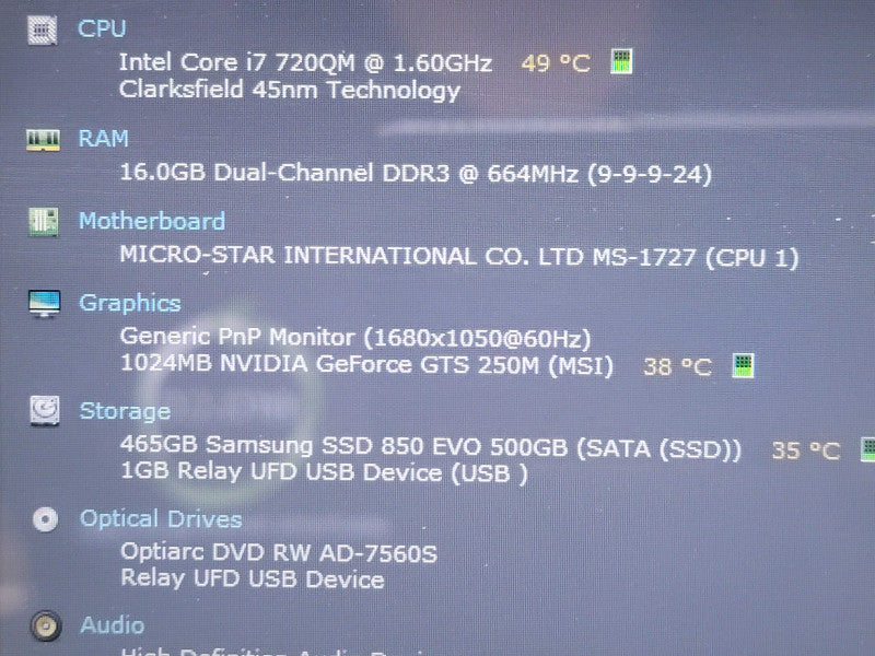 Retro Gaming MSI GX730| i7-720QM| 16GB DDR3| GeForce GTS 250M| 500GB SSD  Î² BudLap