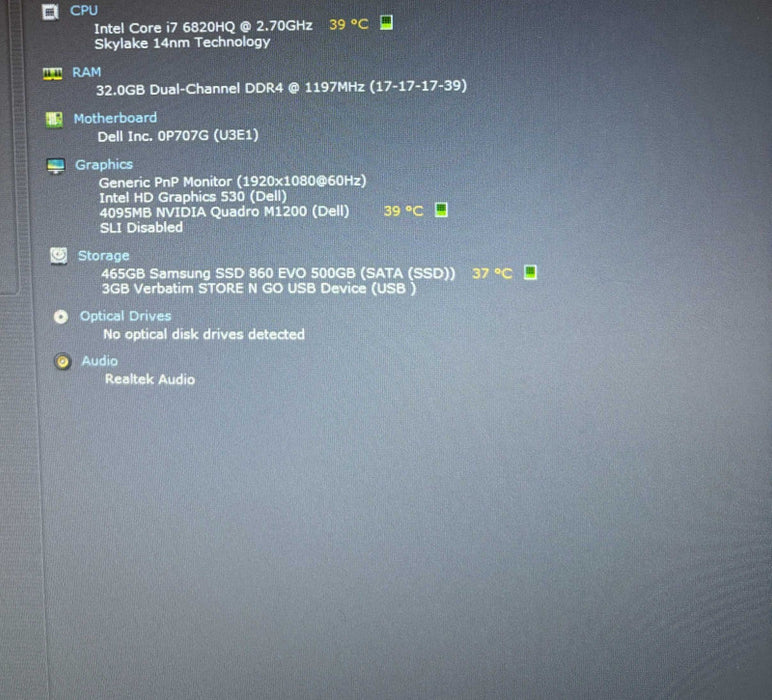 Dell Precision 7520 i7-6820HQ QUADRO M1200 4GB GPU 32GB RAM 500GB SSD  Lap200