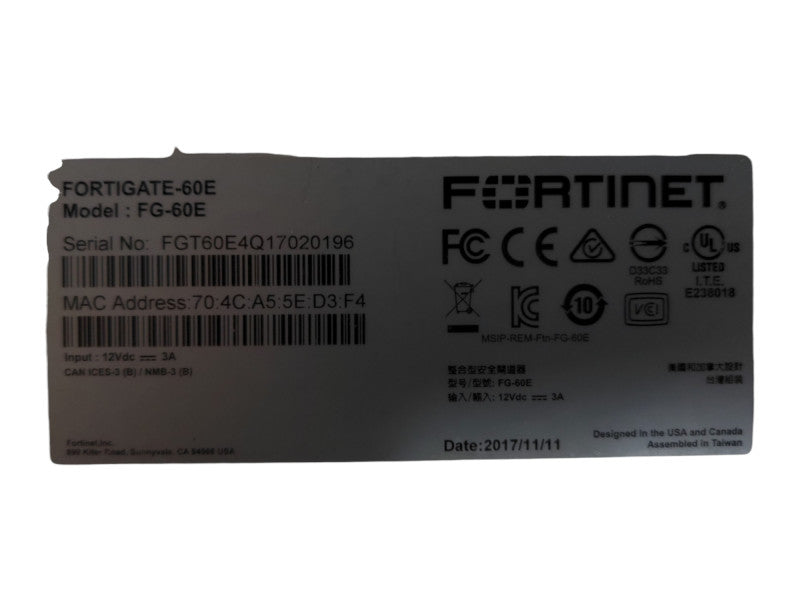 Fortinet Fortigate-60E, FG-60E, Network Security Firewall, Factory Reset Q