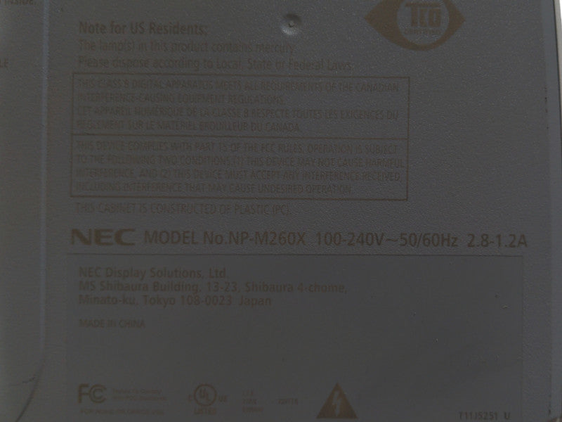 NEC NP-M260X LCD Projectpr XGA 2000:1 2600 Lumens, Lamp Hours: 1230Hrs