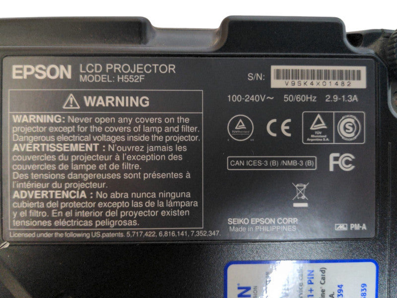 Epson VS230 3LCD Projector H552F 2800 Lumens, Lamp Hour: 556Hrs