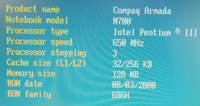 Vintage Compaq Armada M700| Pentium III| 128MB RAM| NO HDD, NO ADAPTER   QÎ²