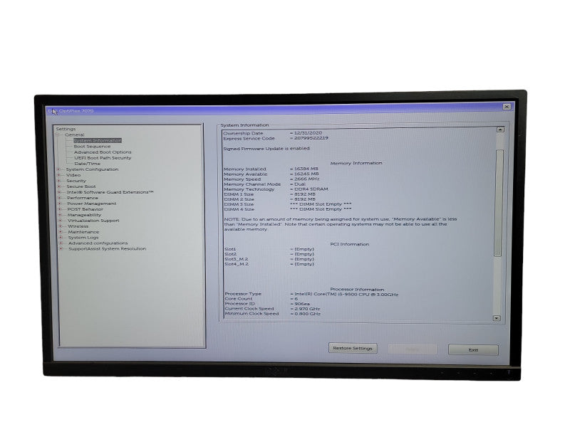 Dell OptiPlex 7070 SFF i5 - 9500 CPU @ 3.00GHz 16GB DDR4 Ram QÎ¸