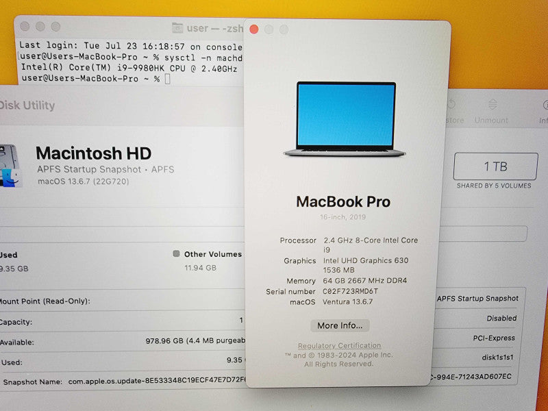 Apple Macbook Pro 2019 16\\" 8-Core i9-9980HK @ 2.4GHz 64GB DDR4 1TB SSD Radeon Pro 5500M 8GB (