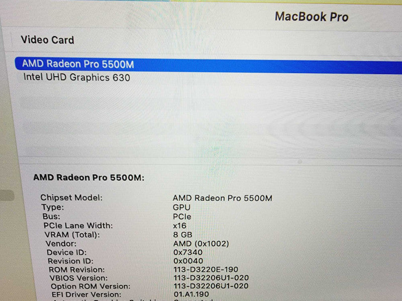 Apple Macbook Pro 2019 16\\" 8-Core i9-9980HK @ 2.4GHz 64GB DDR4 1TB SSD Radeon Pro 5500M 8GB (