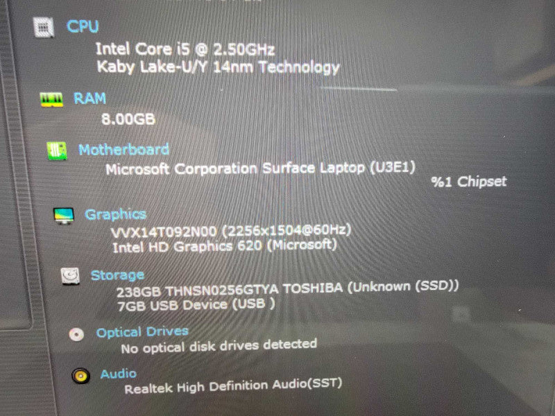 Microsoft Surface Laptop 1769 | i5-7200U @2.5GHz | 8GB RAM | 256GB SSD  BudLap