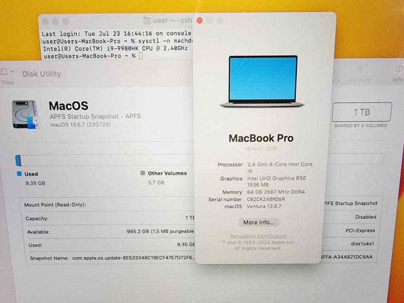 Apple Macbook Pro 2019 16\\" 8-Core i9-9980HK @ 2.4GHz 64GB DDR4 1TB SSD Radeon Pro 5300M 4GB (