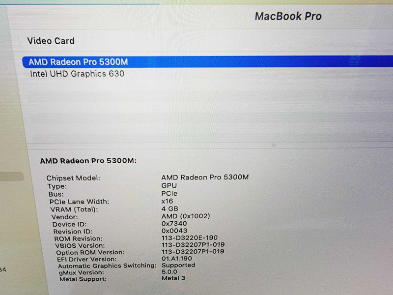 Apple Macbook Pro 2019 16\\" 8-Core i9-9980HK @ 2.4GHz 64GB DDR4 1TB SSD Radeon Pro 5300M 4GB (
