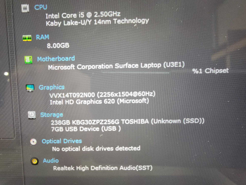 MS Surface Laptop 1769 | i5-7200U @2.5GHz | 8GB RAM | 256GB SSD - READ  BudLap