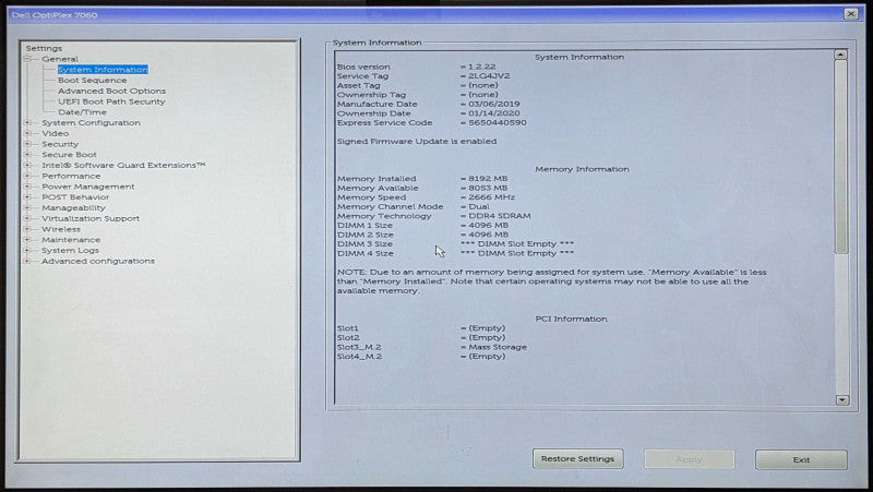 Dell OptiPlex 7060 SFF, i5-8500 3.00GHz 6C, 8GB DDR4, 256GB NVMe