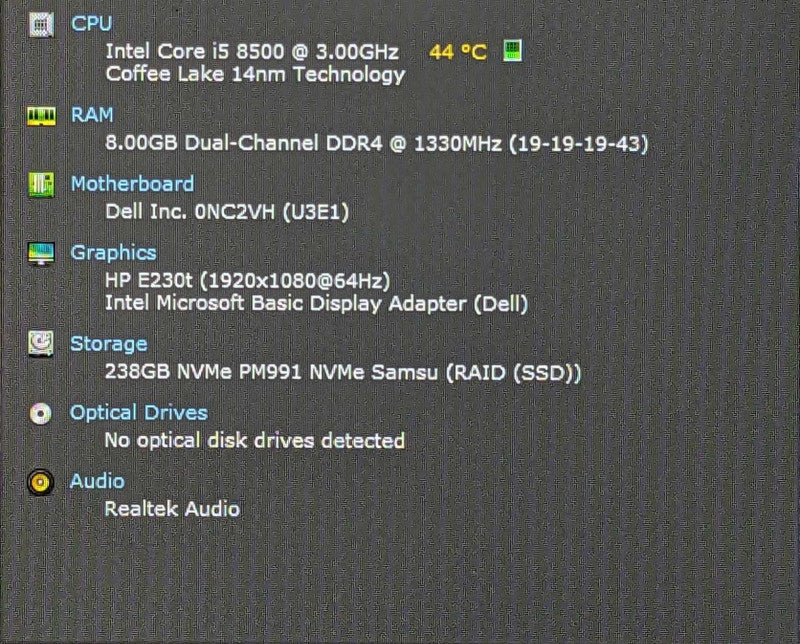 Dell OptiPlex 7060 SFF, i5-8500 3.00GHz 6C, 8GB DDR4, 256GB NVMe