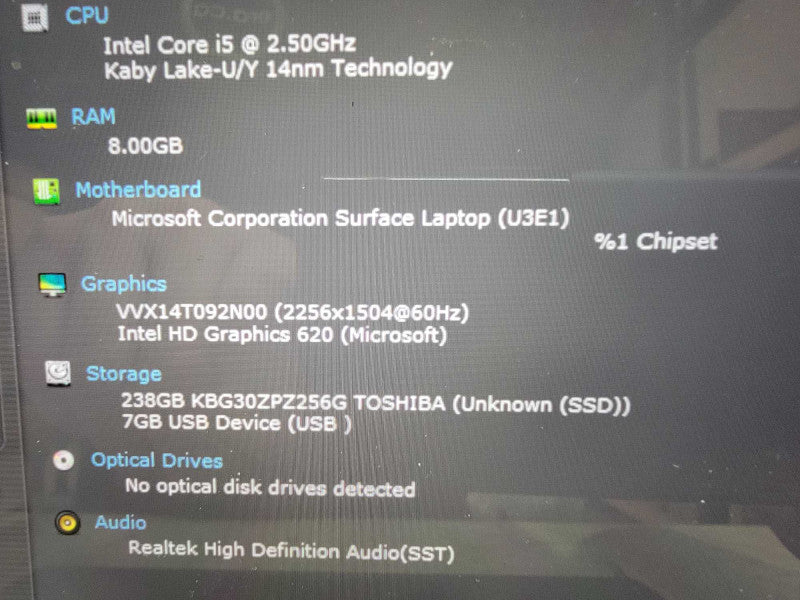 MS Surface Laptop 1769 | i5-7200U @2.5GHz | 8GB RAM | 256GB SSD  BudLap