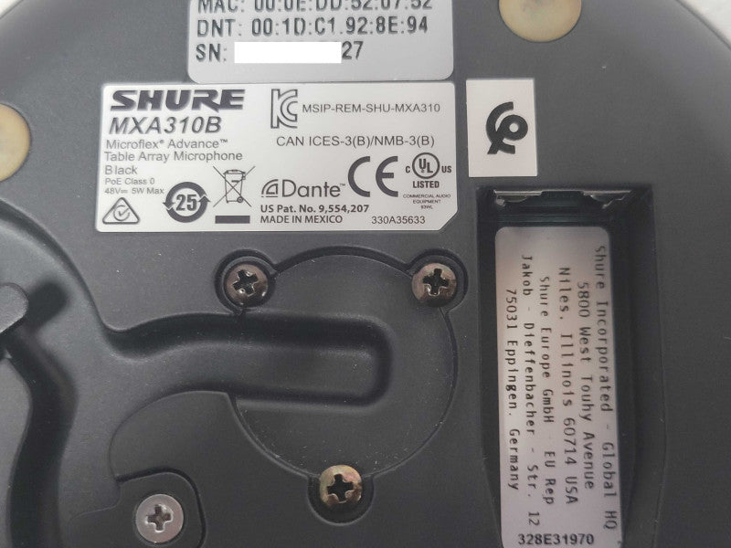 Shure MXA310B MICROFLEX ADVANCE TABLE ARRAY MICROPHONE, READ Q_