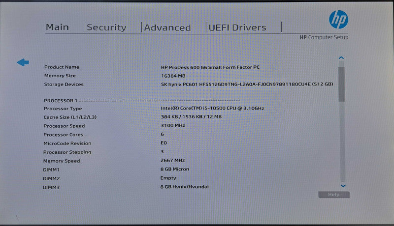 HP ProDesk 600 G6 SFF | i5-10500 @ 3.10GHz 6C, 16GB DDR4, 512GB NVMe