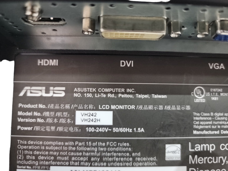 ASUS VH242 VH242H 24\\" LCD Monitor HDMI VGA DVI Full HD 1080p