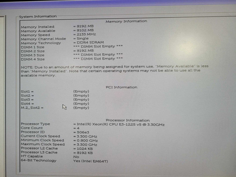 Dell precision T3620, Xeon E3-1225 V5 3.30GHz, 8GB DDR4 No HDD/GPU !