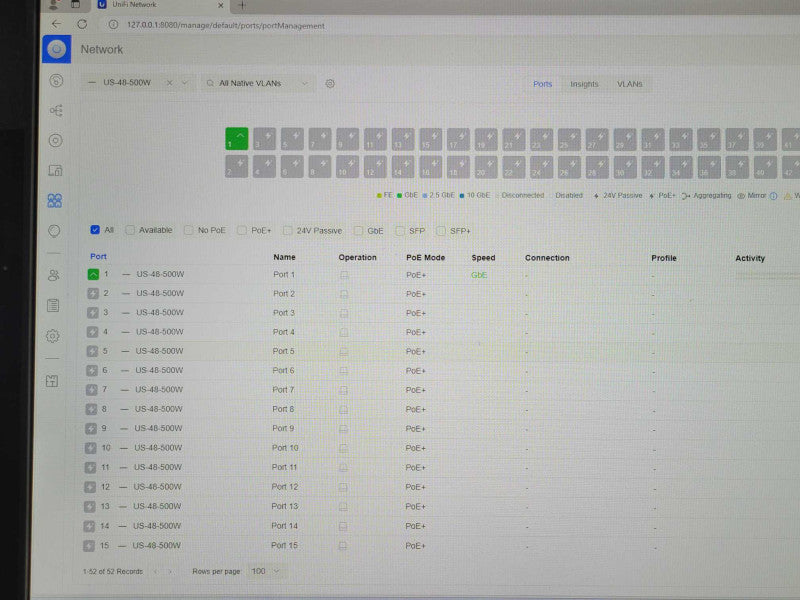 Ubiquiti UniFi Switch 48 US-48-500W 48 Port Managed Gigabit Switch 500W _