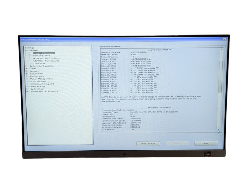 DELL Precision Tower 7910 Intel Xeon E5-2699 v4 (22 Cores)@ 2.20Ghz 32GB RAM  -