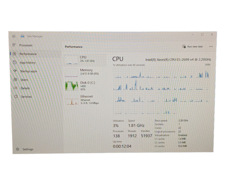 DELL Precision Tower 7910 Intel Xeon E5-2699 v4 (22 Cores)@ 2.20Ghz 32GB RAM  -
