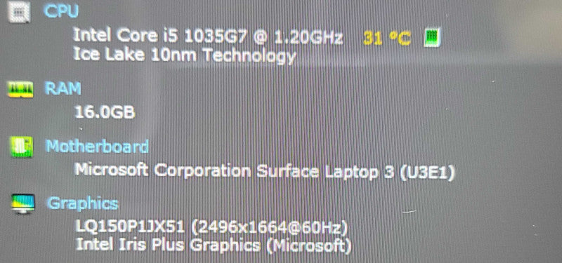 Microsoft Surface Laptop 3 15\\"| i5-1035G7| 16GB RAM| NO SSD | CRACKED SCREEN  QÎ² BudLap