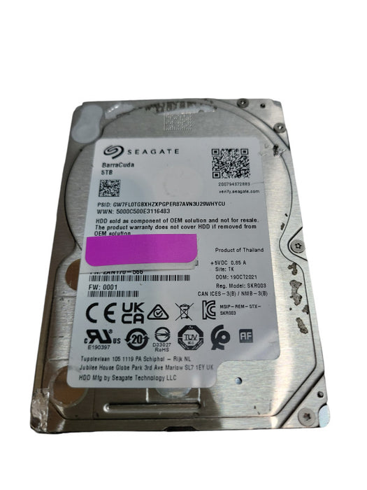 5TB 2.5\\" SATA THICK HDD SEAGATE BARRACUDA 2AN170-566 &